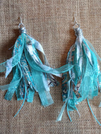 Aqua Blue and Denim Tassel Earrings