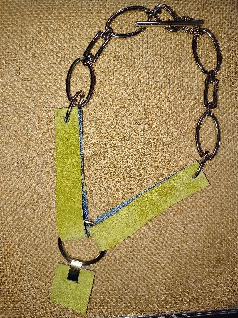 Green Suede with Denim Necklace