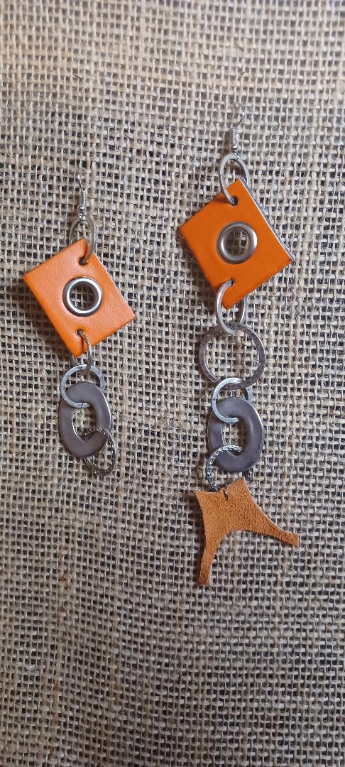 Orange, Leather & Suede Dangles